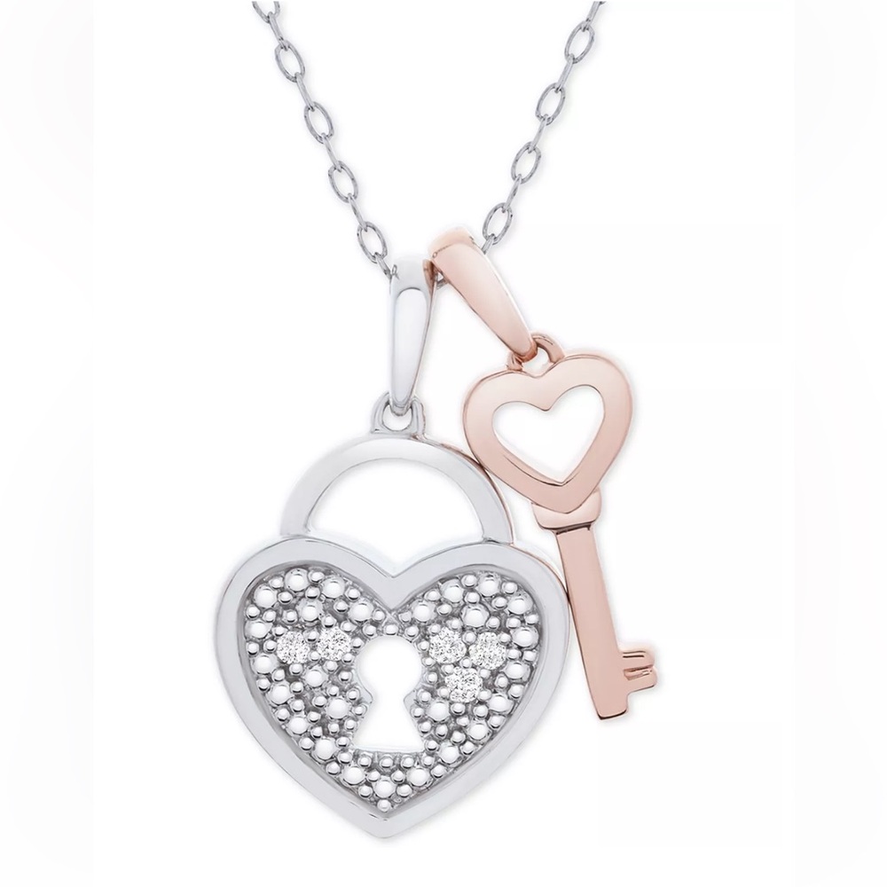 Diamond Accent Heart Lock & Key Pendant Necklace